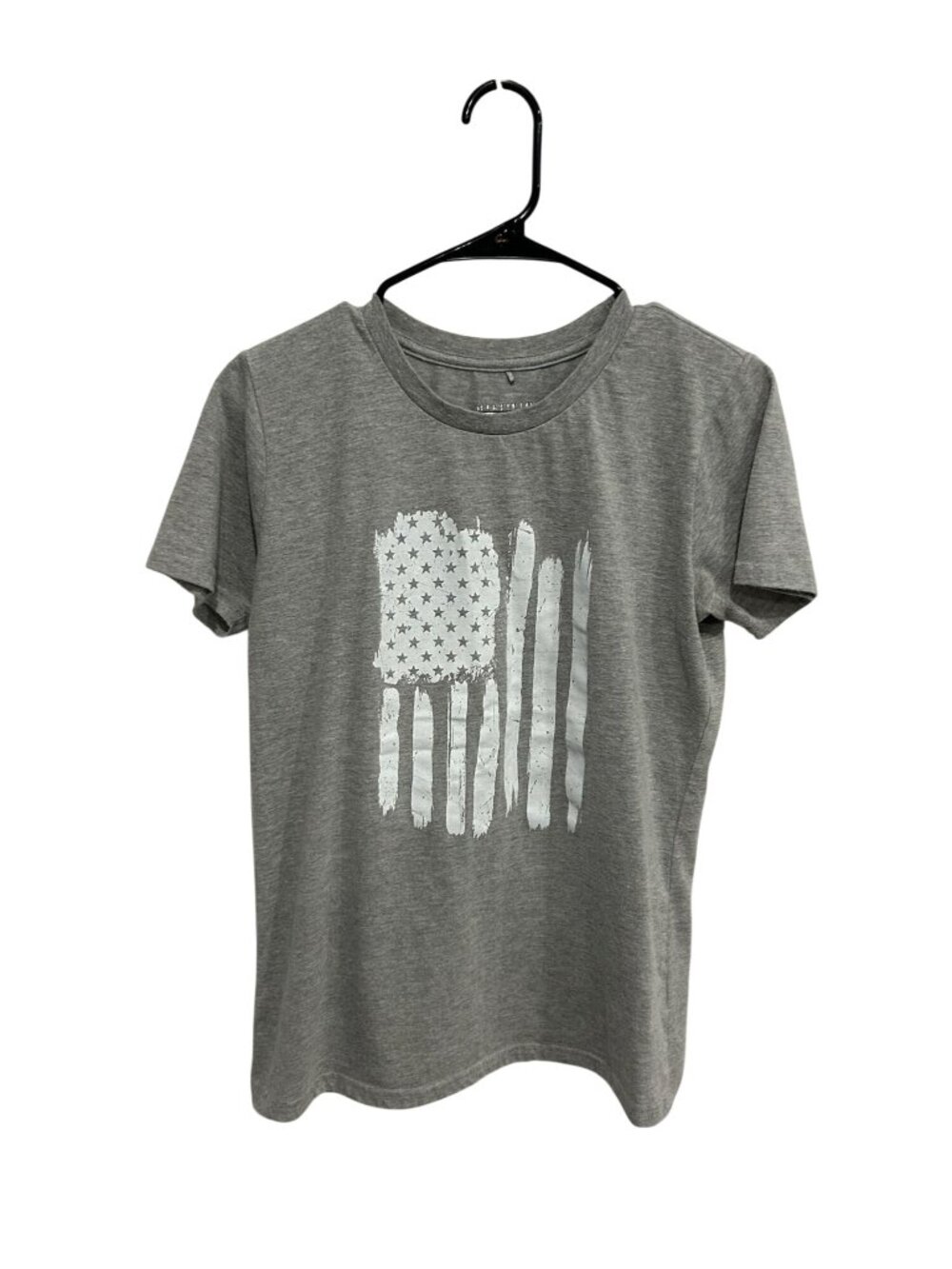 Collette Love Large Gray Distressed American Flag Graphic T-Shirt Retro 90s